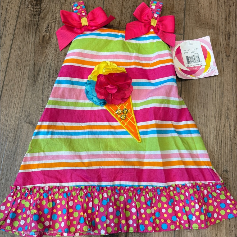 NWT Youngland Multicolor Dress with Pink Bow Accents 2T
